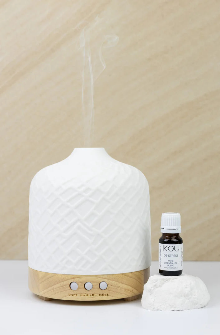 White Ceramic & Bamboo Ultrasonic Aroma Diffuser