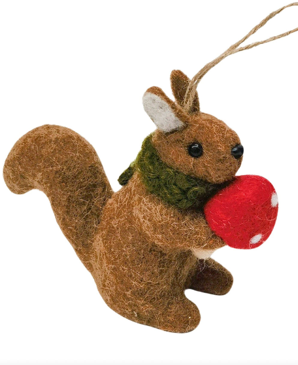 Mouse & Squirrel Holding Toadstool Hanging Decoration