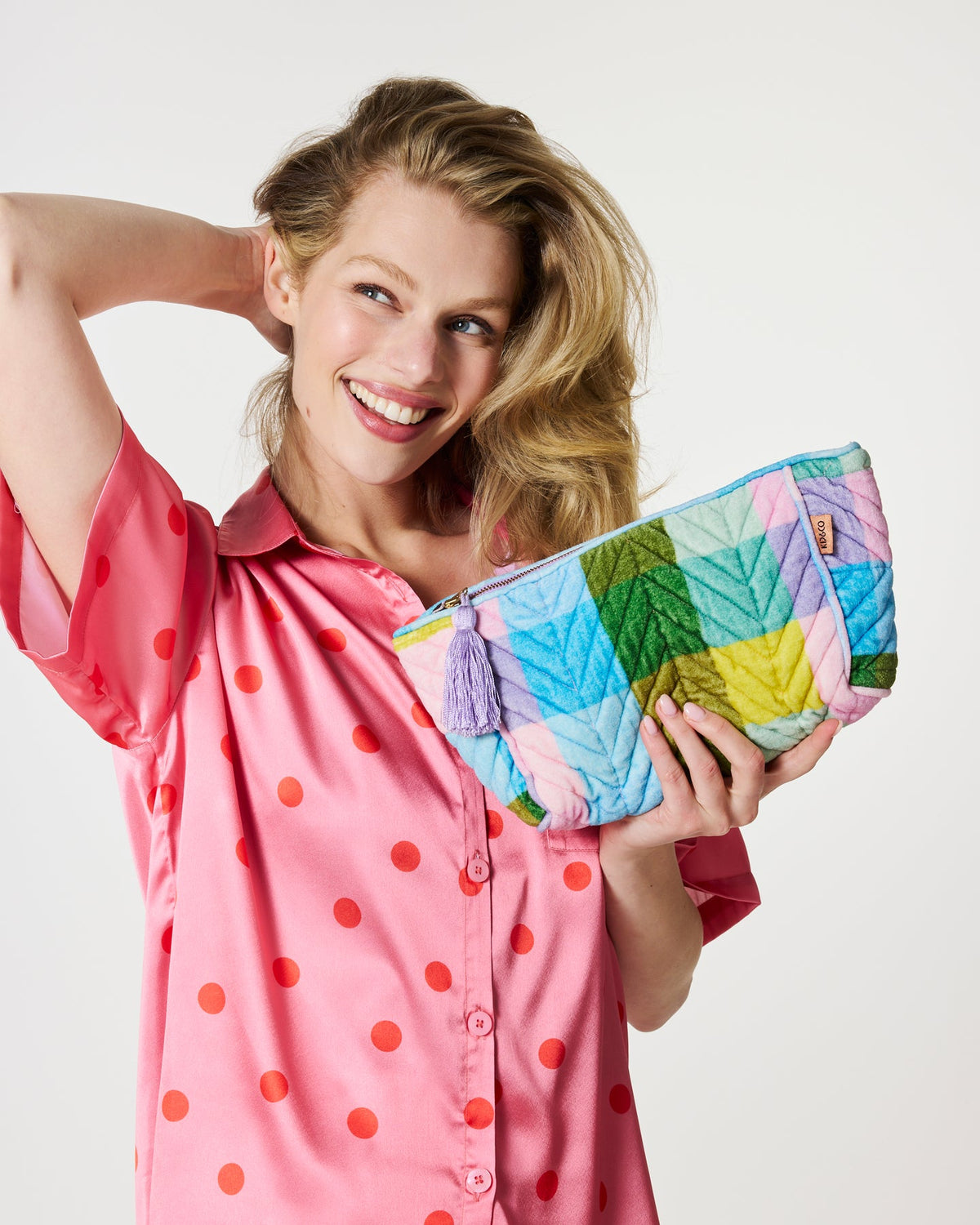 Sorbet Tartan Velvet Toiletry Bag