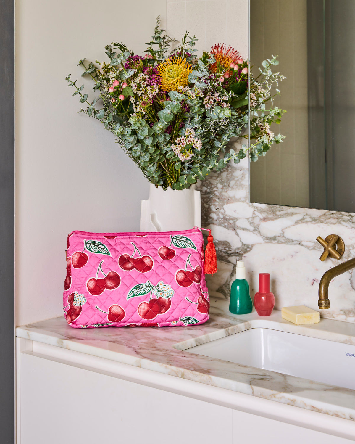 Cherry Blossom Quilted Cotton Toiletry Purse