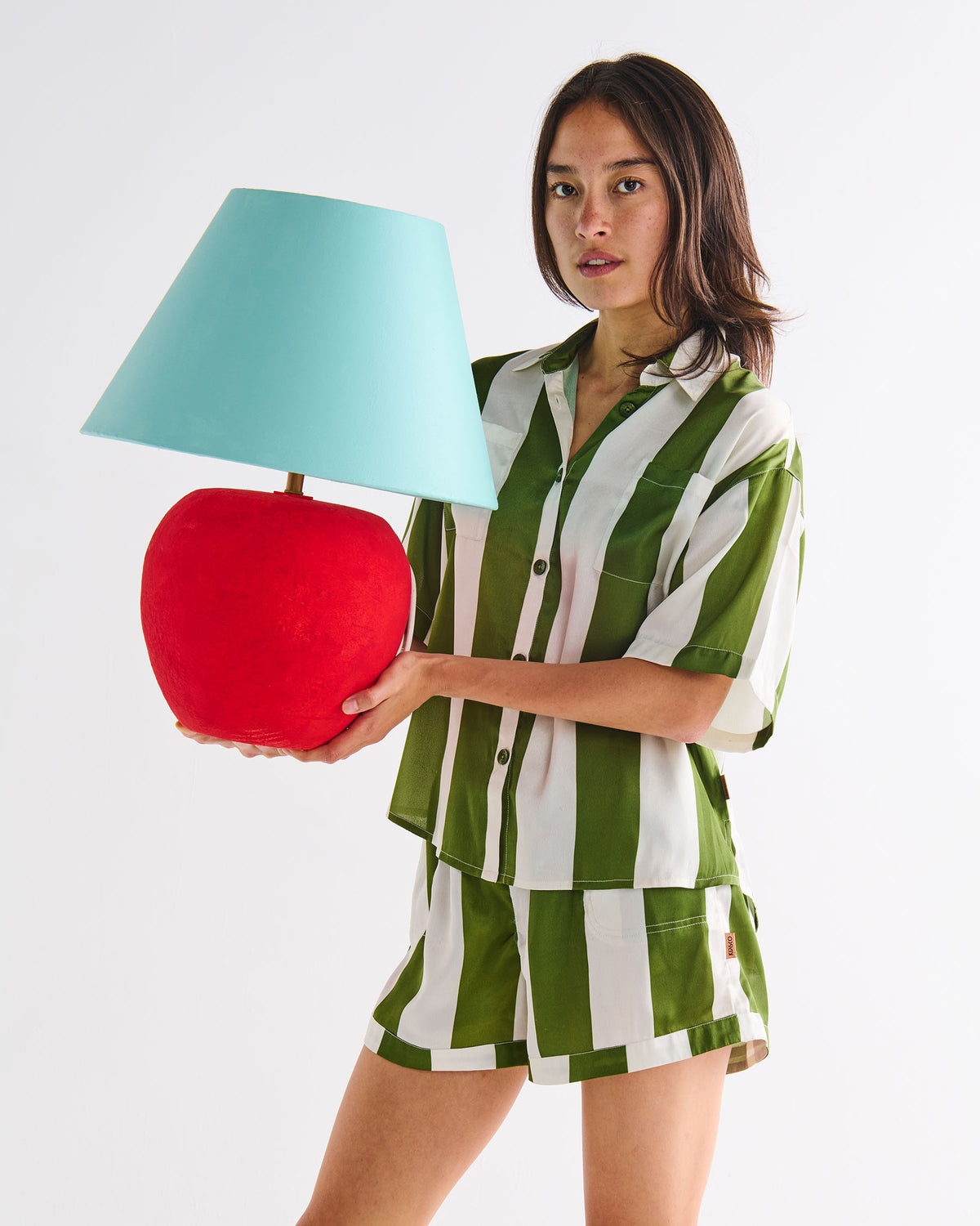 Moss Stripe Adult Eco Satin Short Sleeve Shirt & Short Pyjama