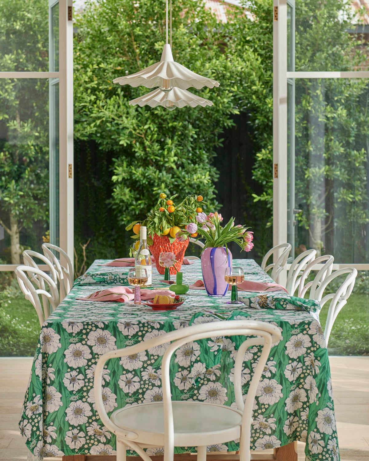 Tumbling Flowers Green Linen Tablecloth - Kip&Co