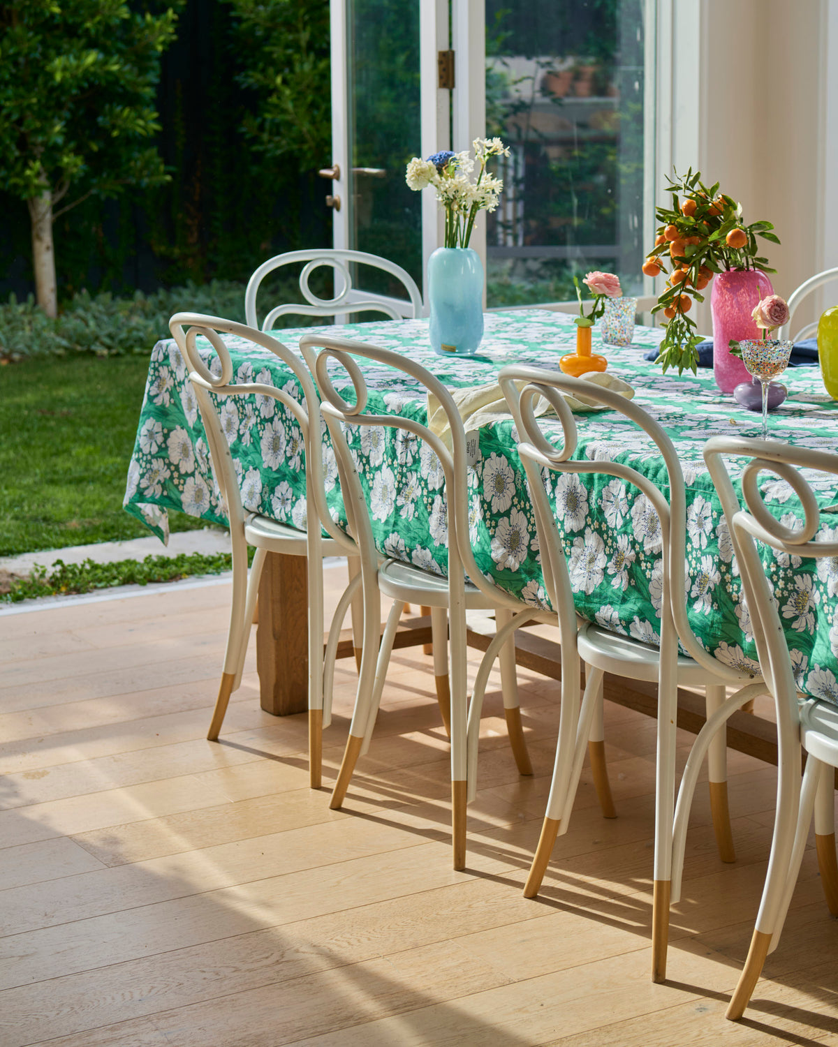 Tumbling Flowers Green Linen Tablecloth - Kip&Co