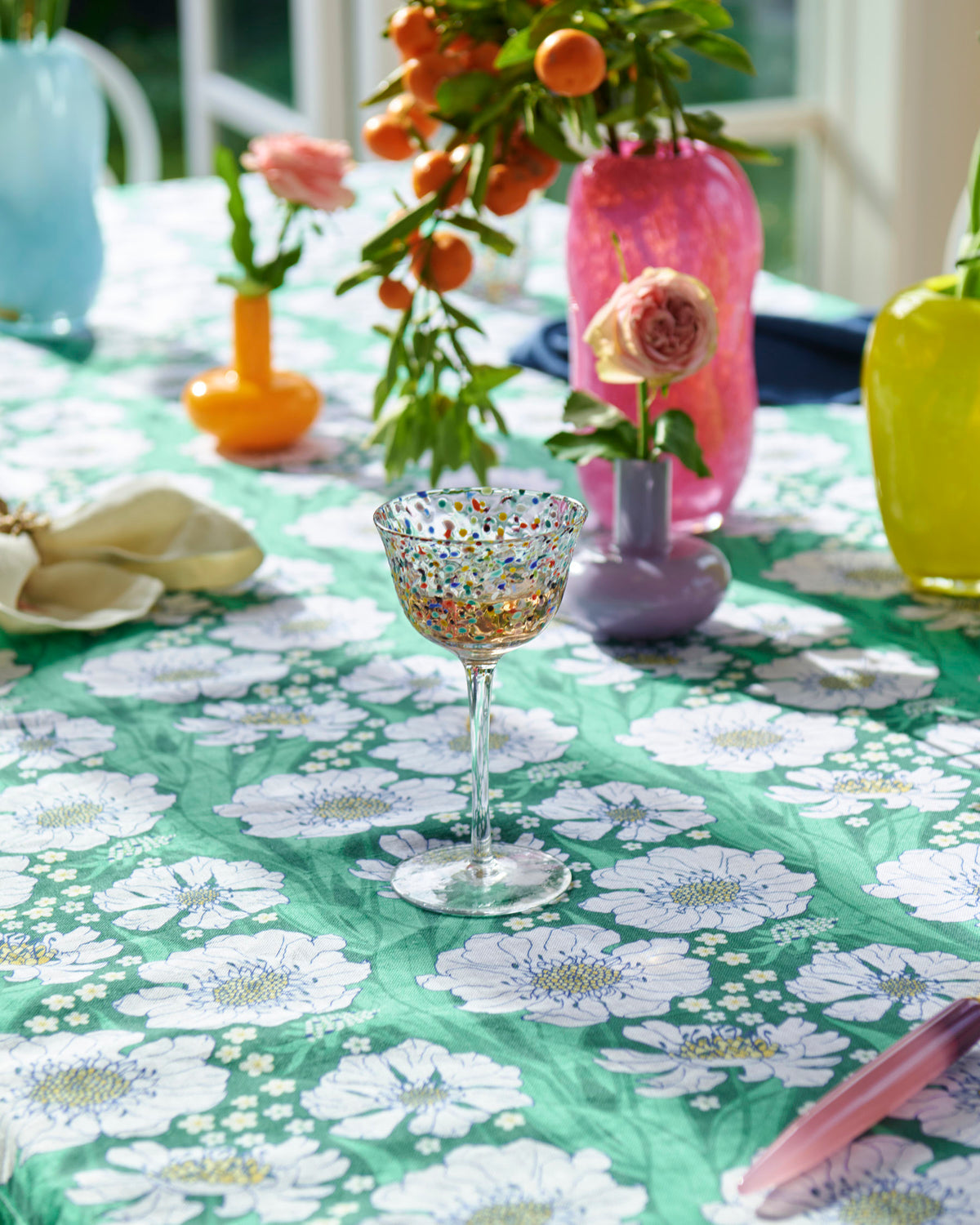 Tumbling Flowers Green Linen Tablecloth - Kip&Co