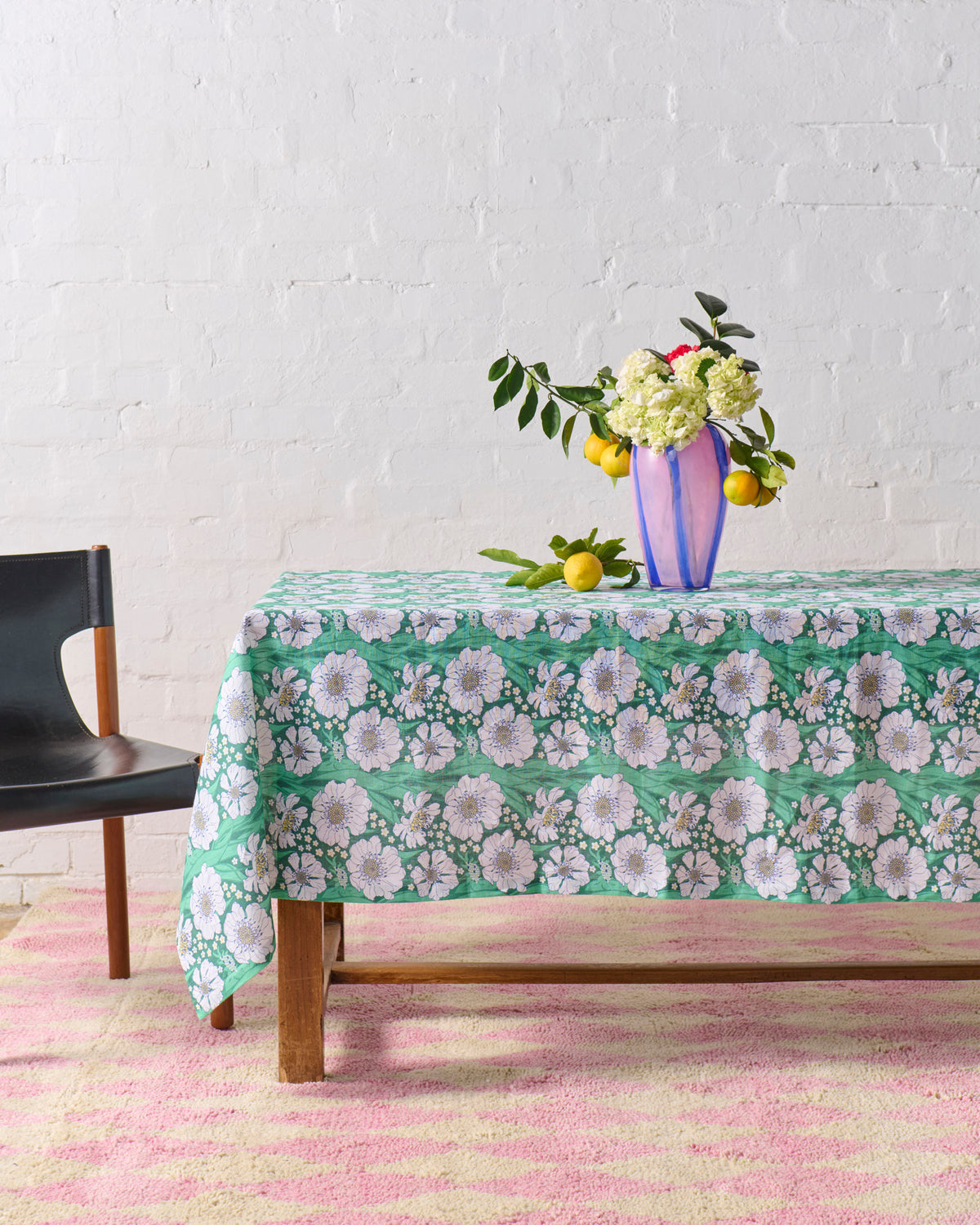 Tumbling Flowers Green Linen Tablecloth - Kip&Co
