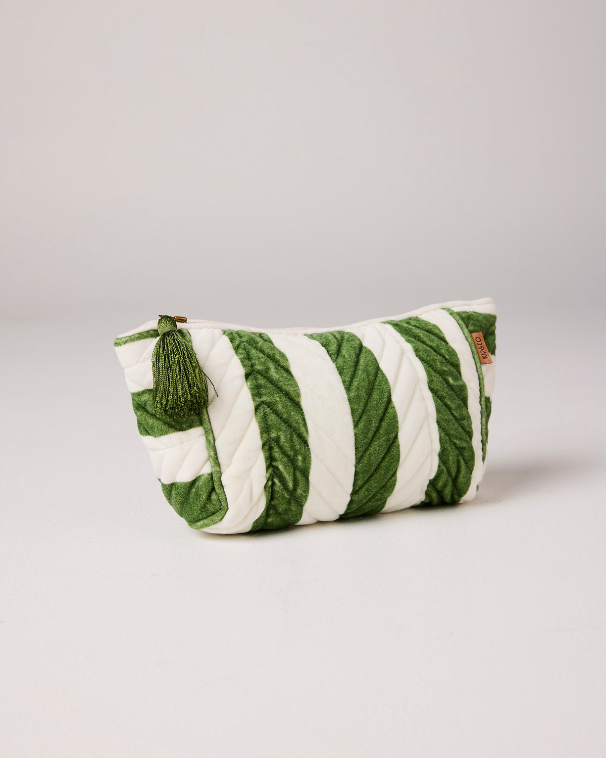 Moss Stripe Velvet Toiletry Bag