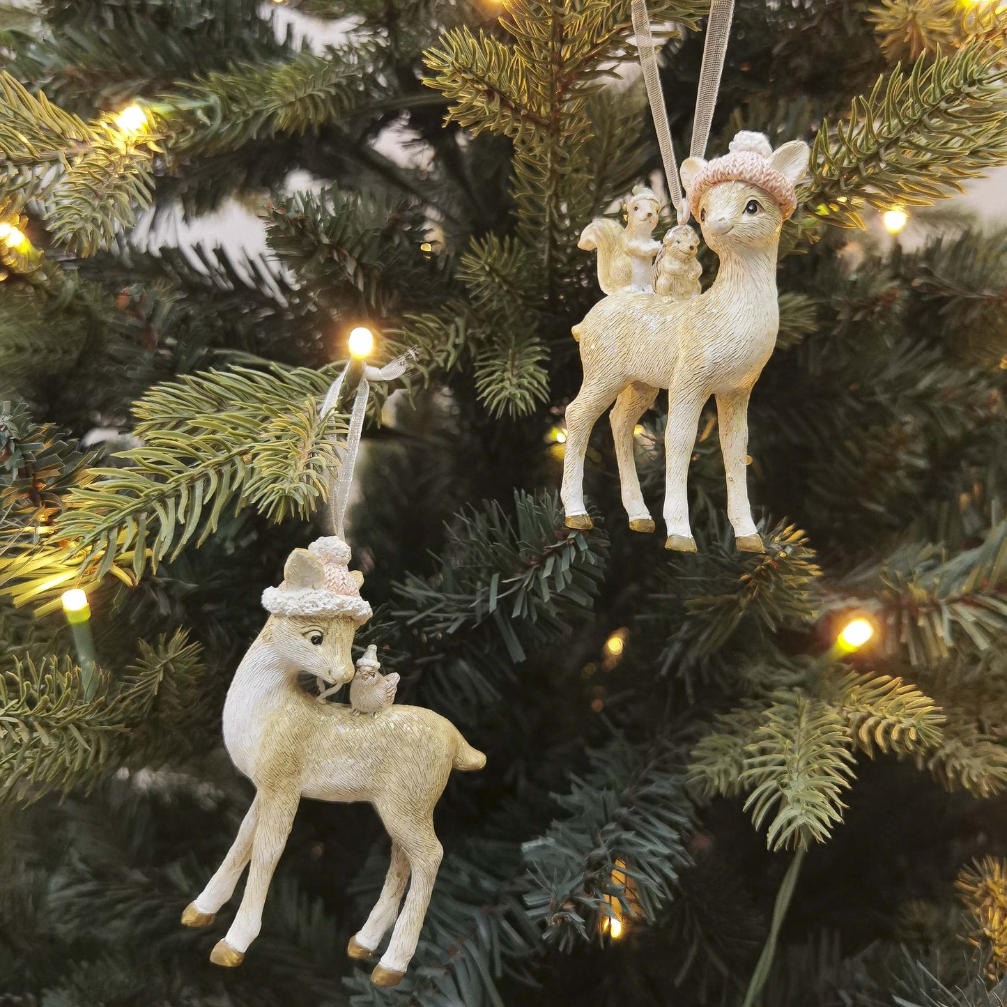 Deer & friends Resin Hanging Natural & Pink Decoration