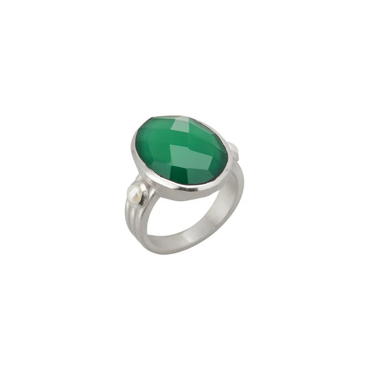 Wandering Soul Green Onyx & Pearl Ring - Murkani