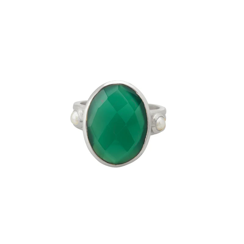 Wandering Soul Green Onyx & Pearl Ring - Murkani