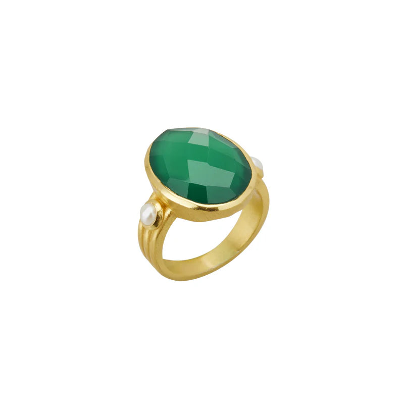 Wandering Soul Green Onyx & Pearl Ring - Murkani