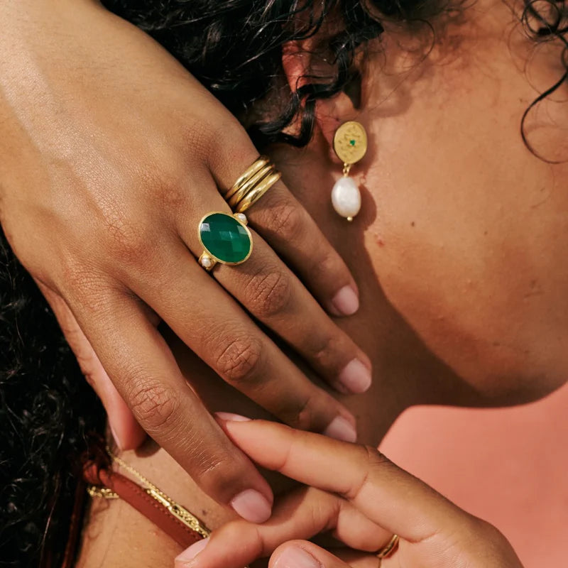 Wandering Soul Green Onyx & Pearl Ring - Murkani