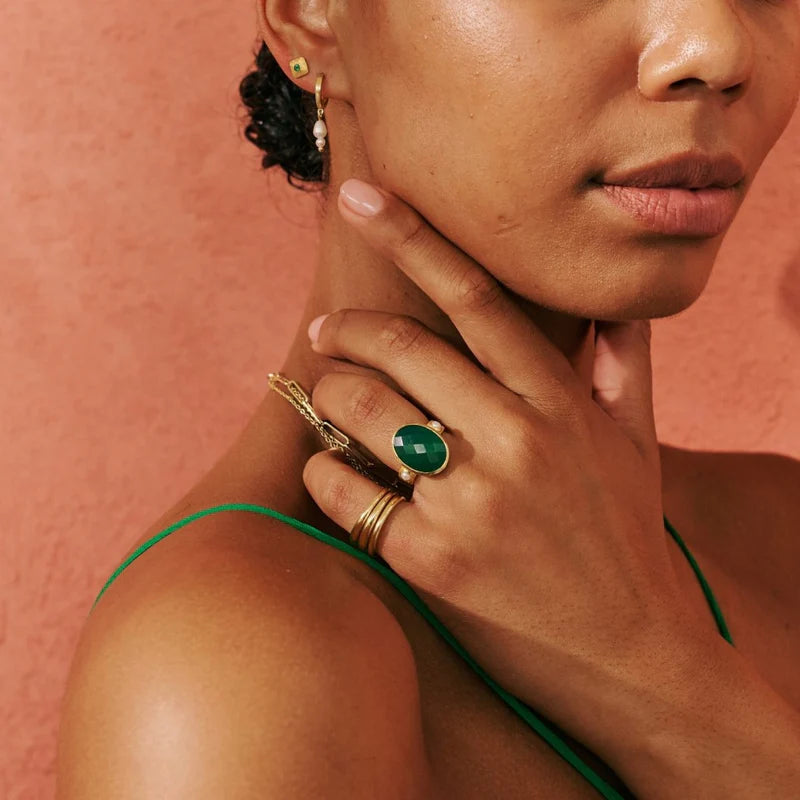Wandering Soul Green Onyx & Pearl Ring - Murkani