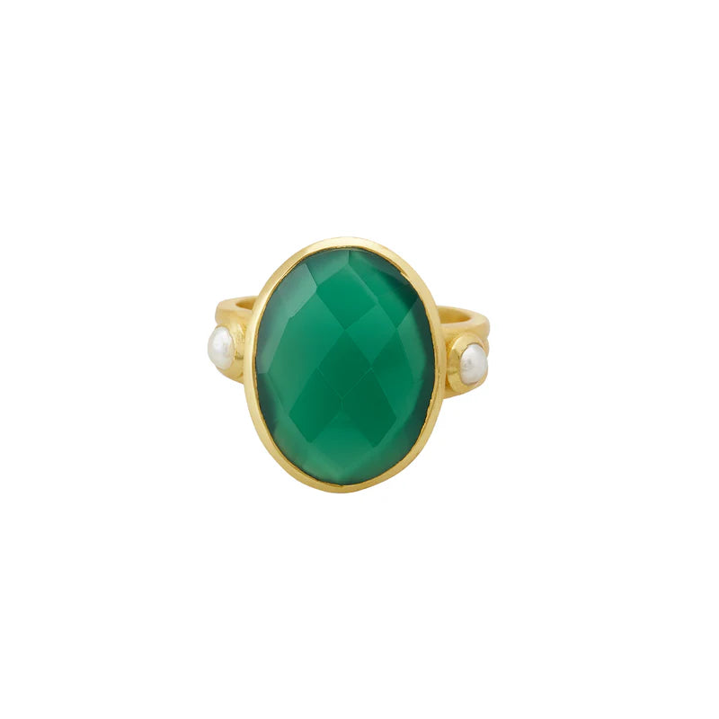 Wandering Soul Green Onyx & Pearl Ring - Murkani