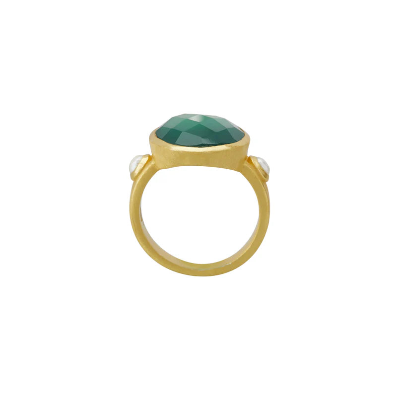 Wandering Soul Green Onyx & Pearl Ring - Murkani