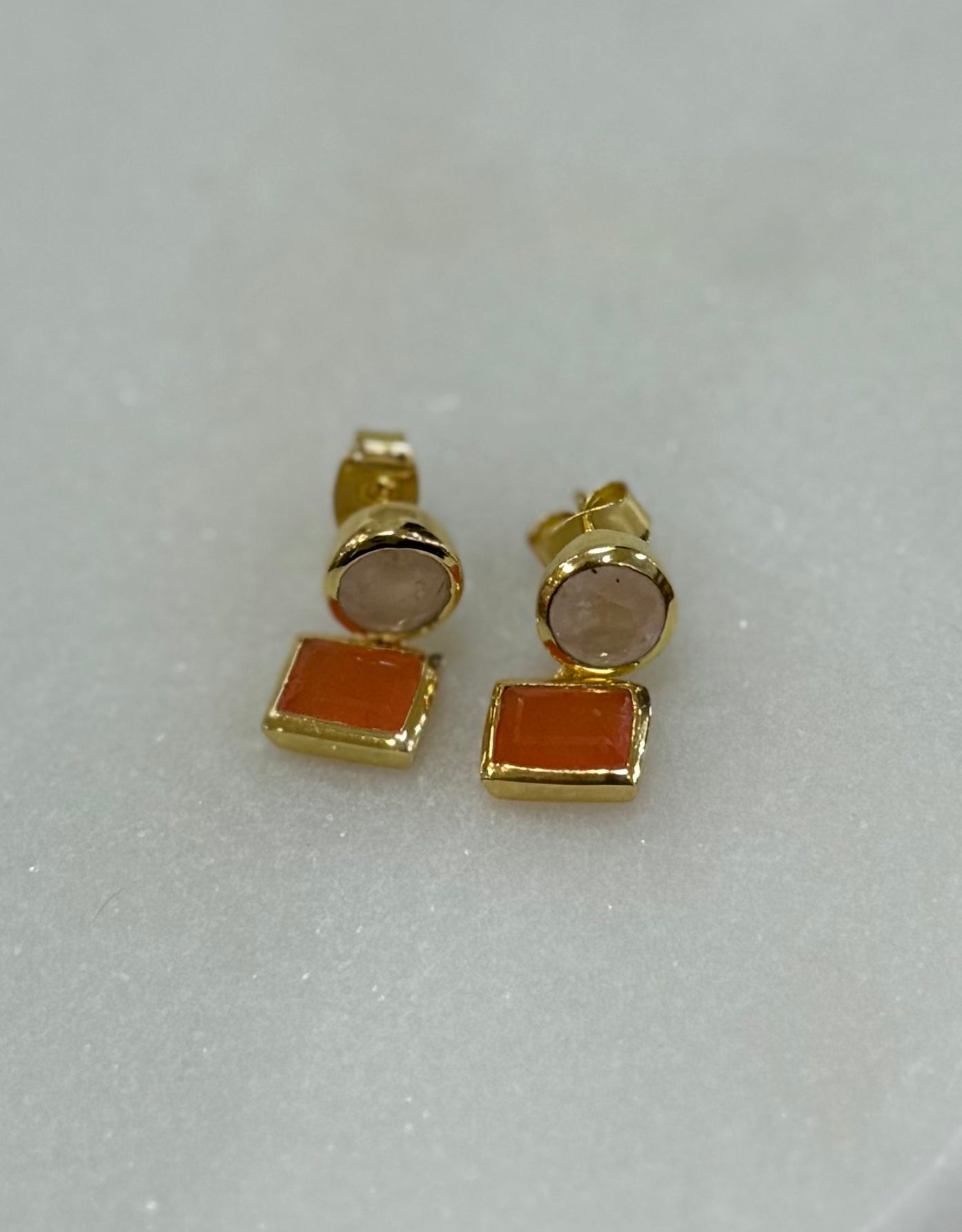 Jess Earring Rose Quartz/Orange Jade