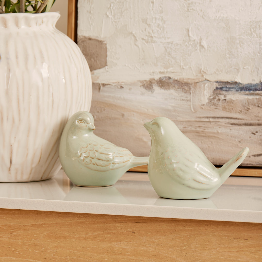 Swallow Ceramic Bird Light Green Set/2
