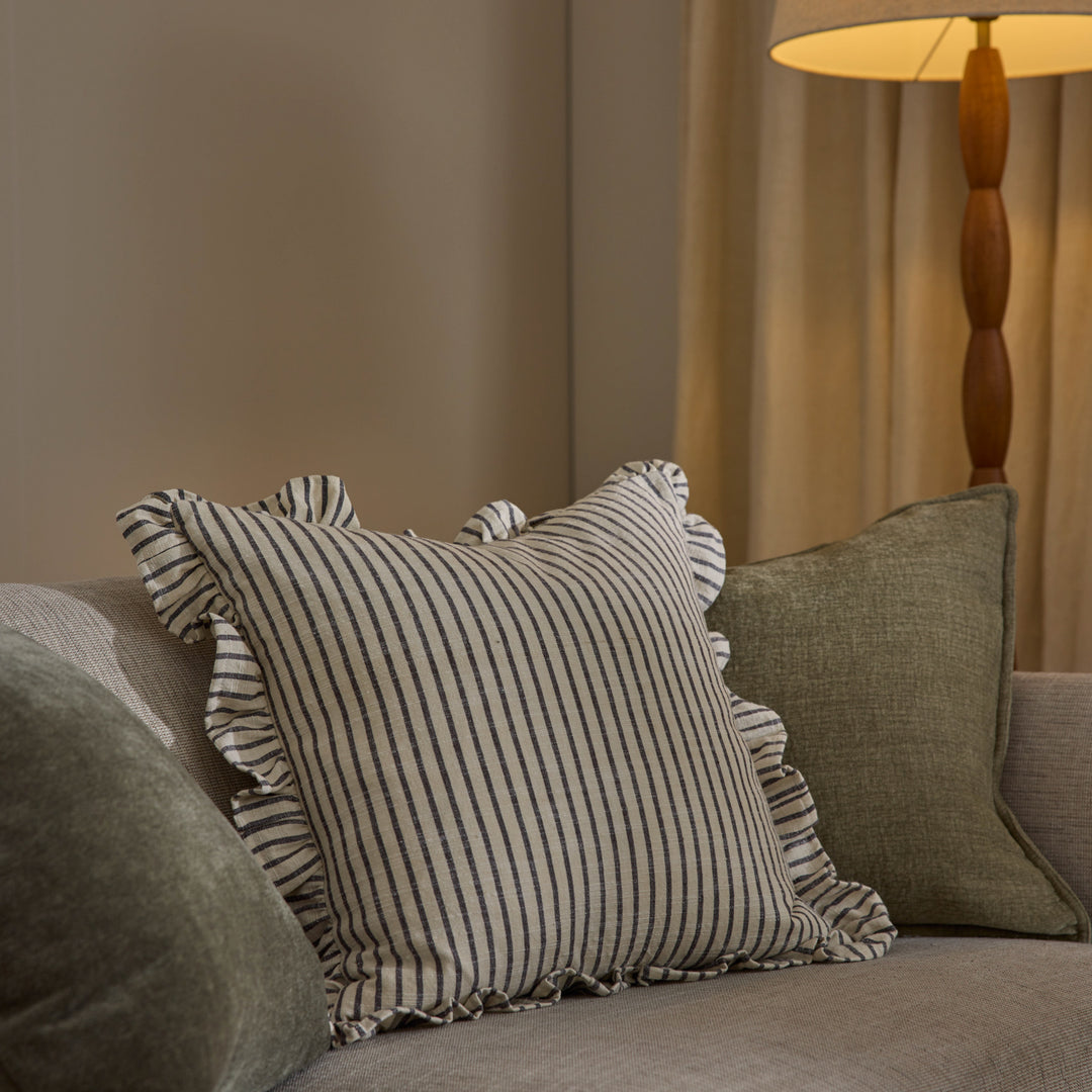 Ruffles Black/Natural Stripe Cushion