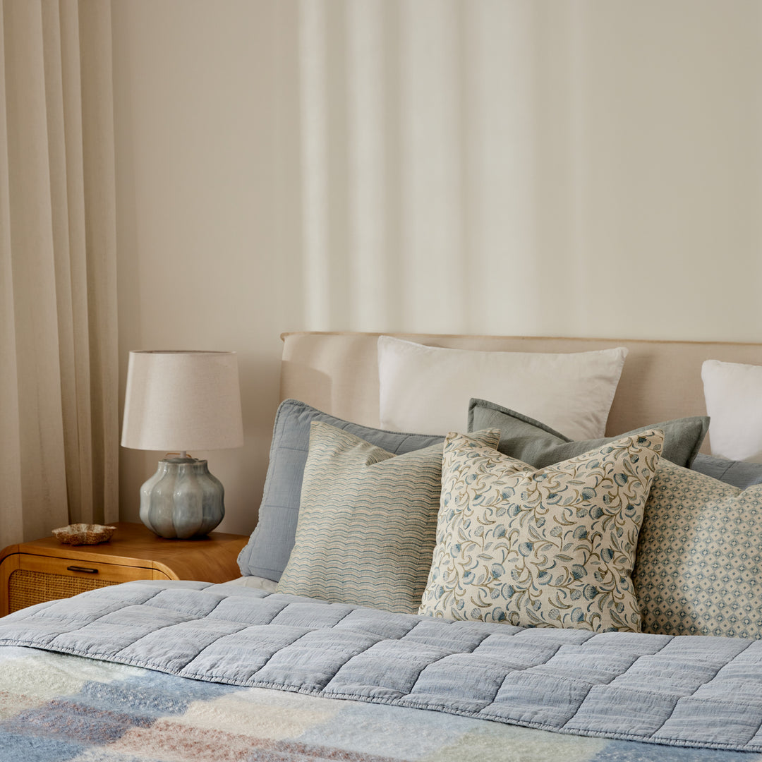 Neera Blue Scallop Block Print Cushion