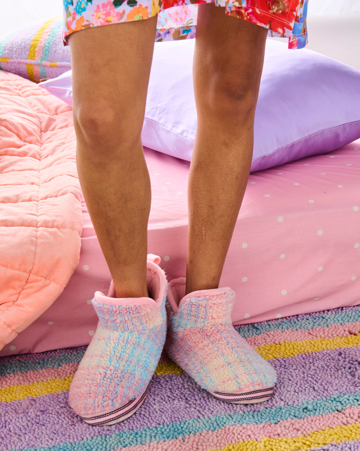 Pastel Dreams Tartan Sherpa Adult Ankle Boot - Kip&Co