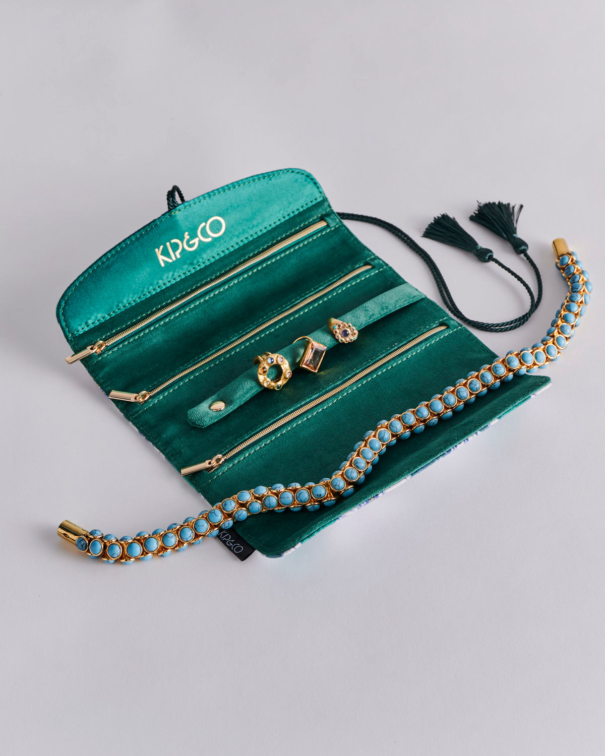 Tumbling Flowers Green Velvet Jewellery Roll - Kip&Co