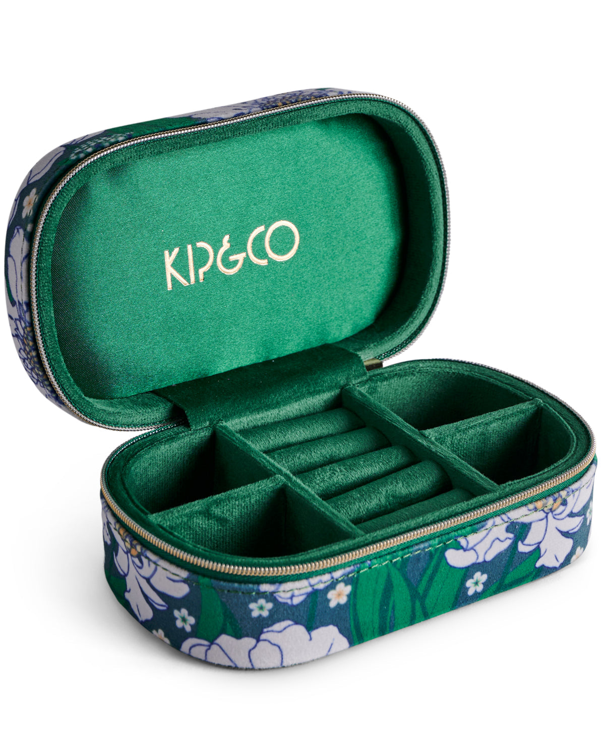 Tumbling Flowers Green Travel Velvet Jewellery Box - Kip&Co