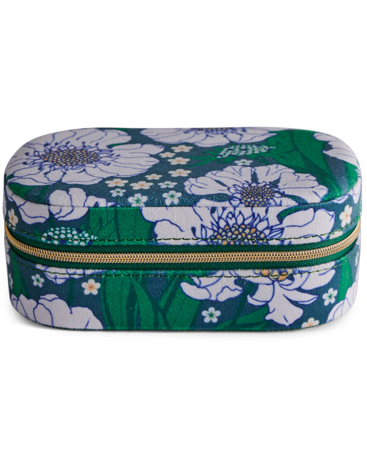 Tumbling Flowers Green Travel Velvet Jewellery Box - Kip&Co