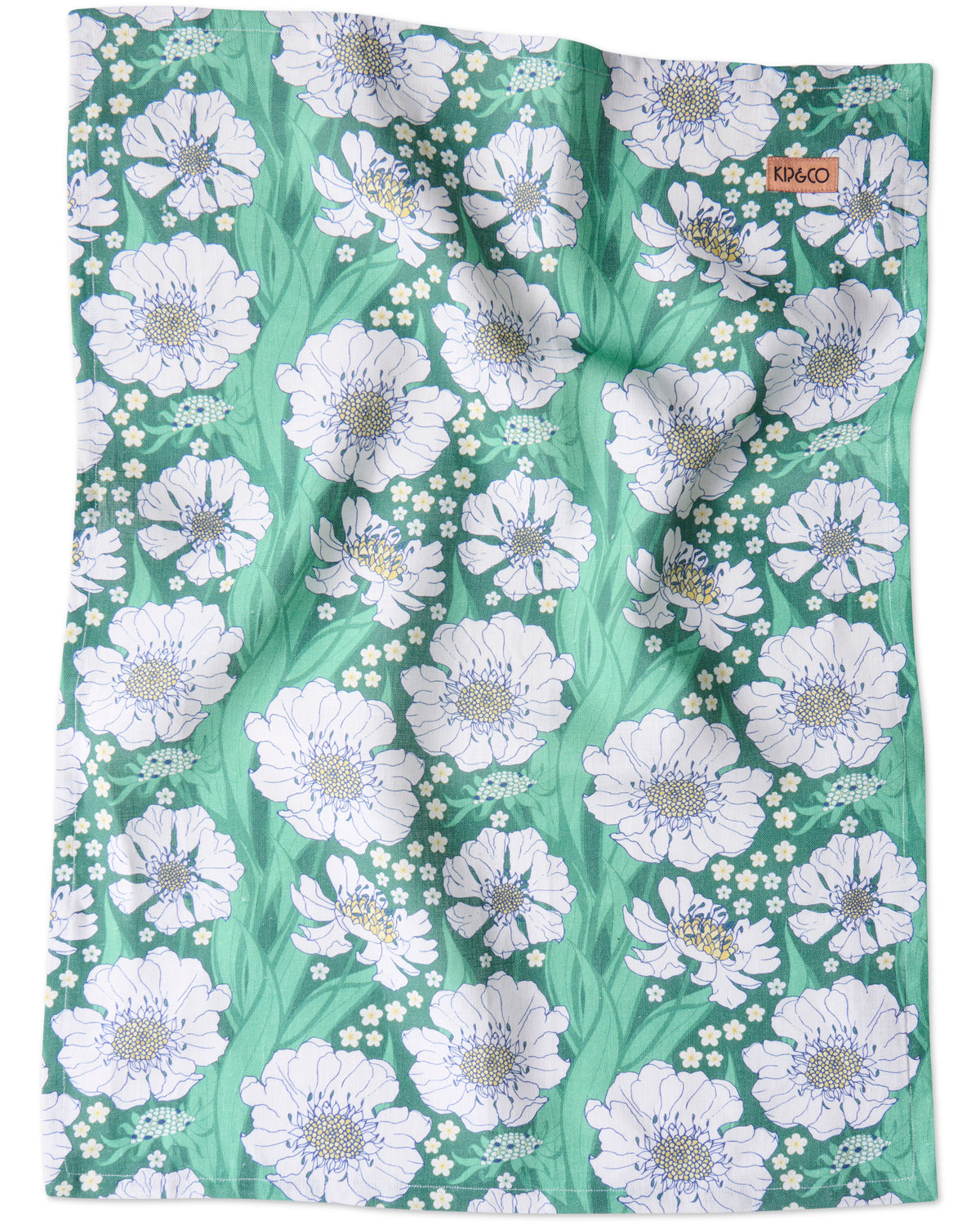Tumbling Flowers Green Linen Tea Towel - Kip&Co