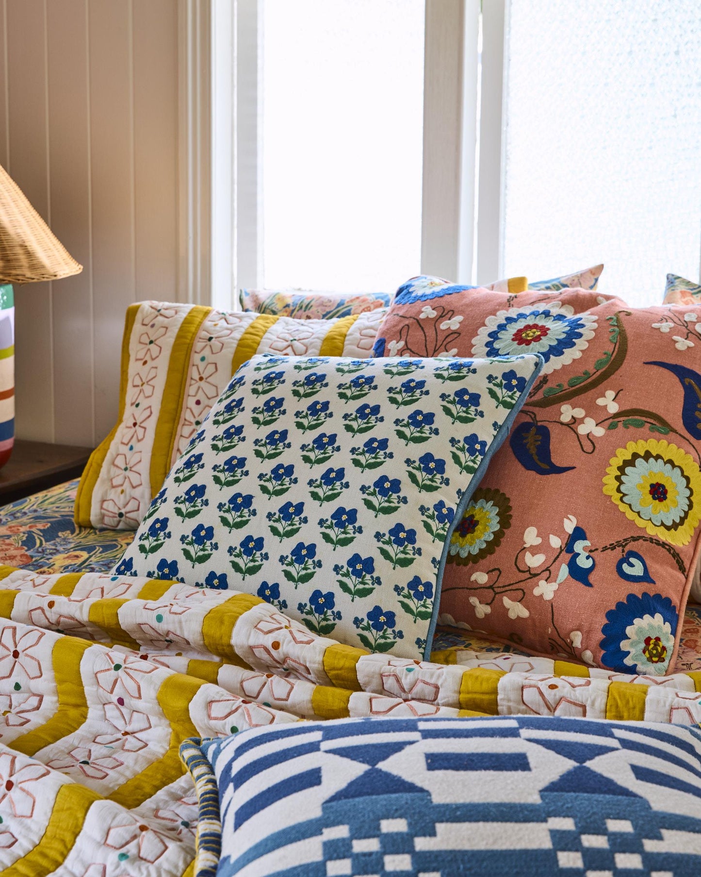 Indian Summer White Embroidered Cushion
