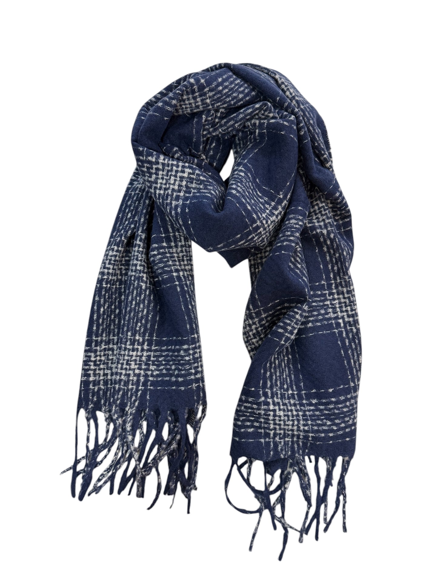 Navy Blue Large Woven Check Scarf