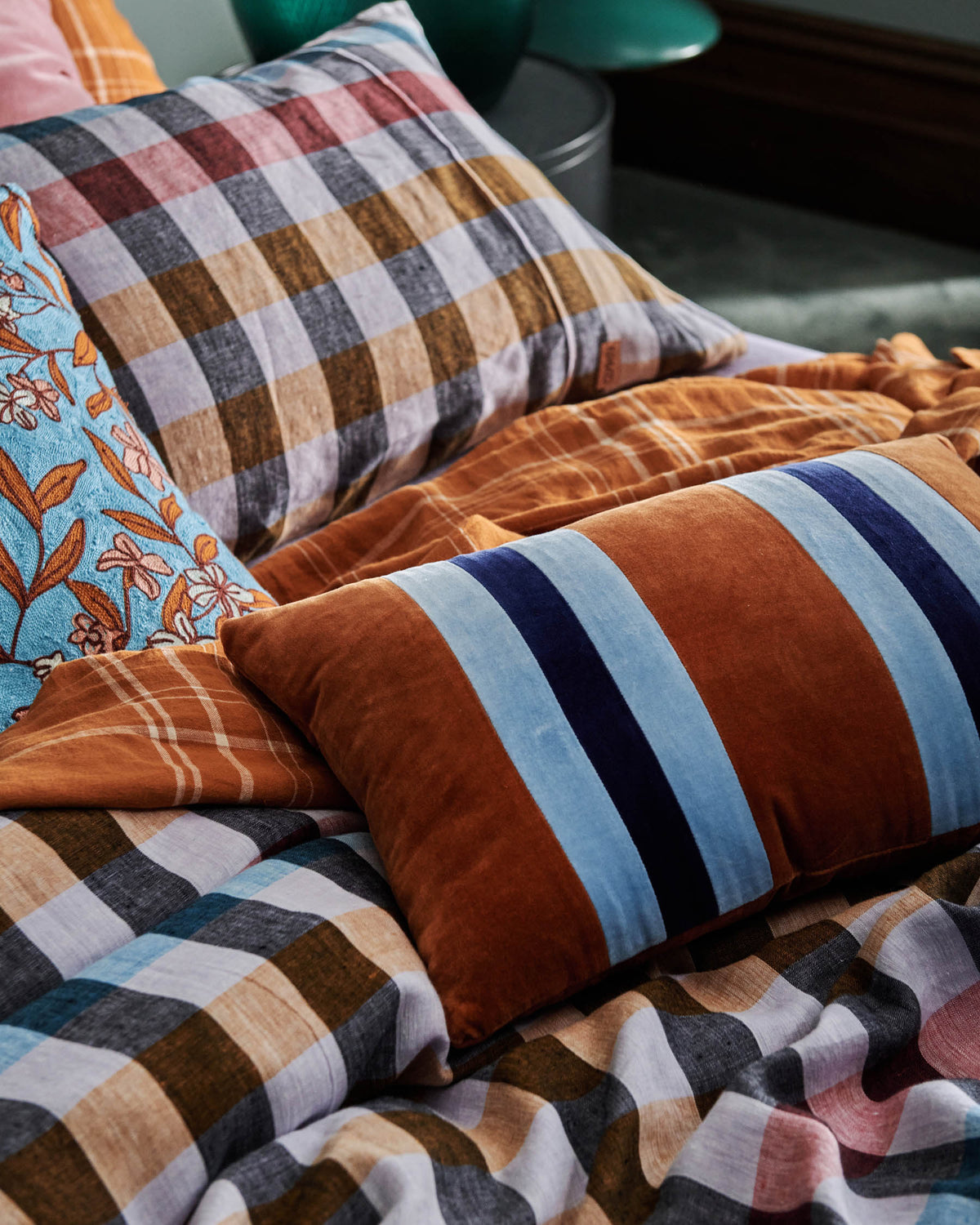 Santa Monica Pecan Tartan Linen Flat Sheet KING - Kip&Co