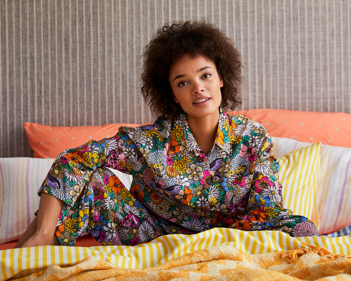 Bliss Floral Organic Cotton Long Sleeve Shirt & Pant Pyjama Set - Kip&Co