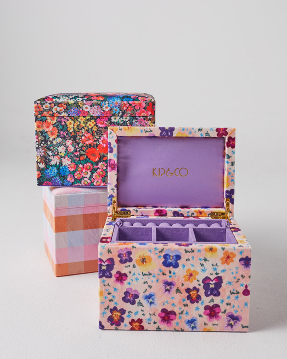 Forever Floral Black Large Velvet Jewellery Box - Kip&Co