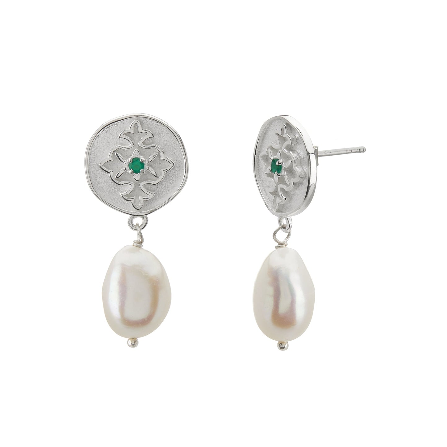 Wandering Soul Green Onyx & Pearl Earrings - Murkani