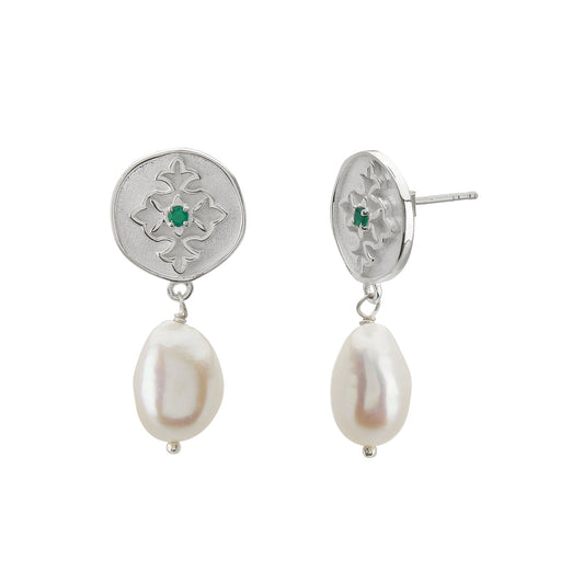 Wandering Soul Green Onyx & Pearl Earrings - Murkani