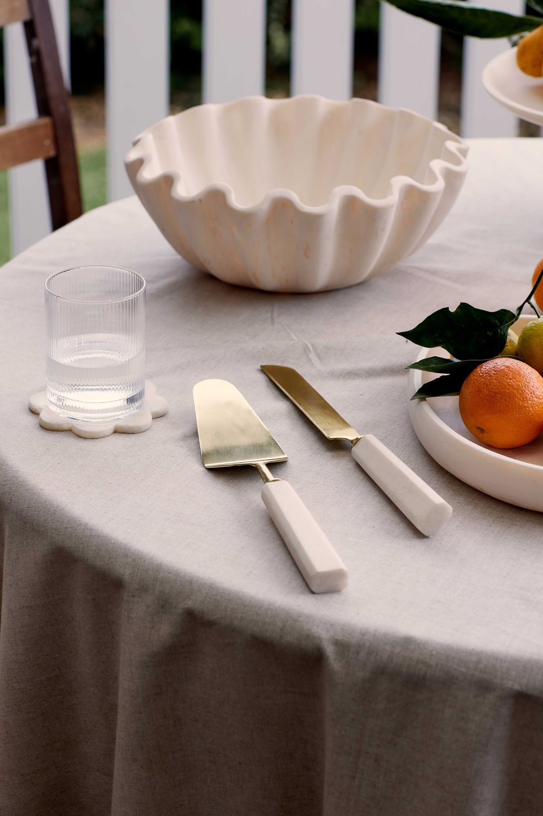 Aries Cream/Gold Cake Server Set - Madras Link