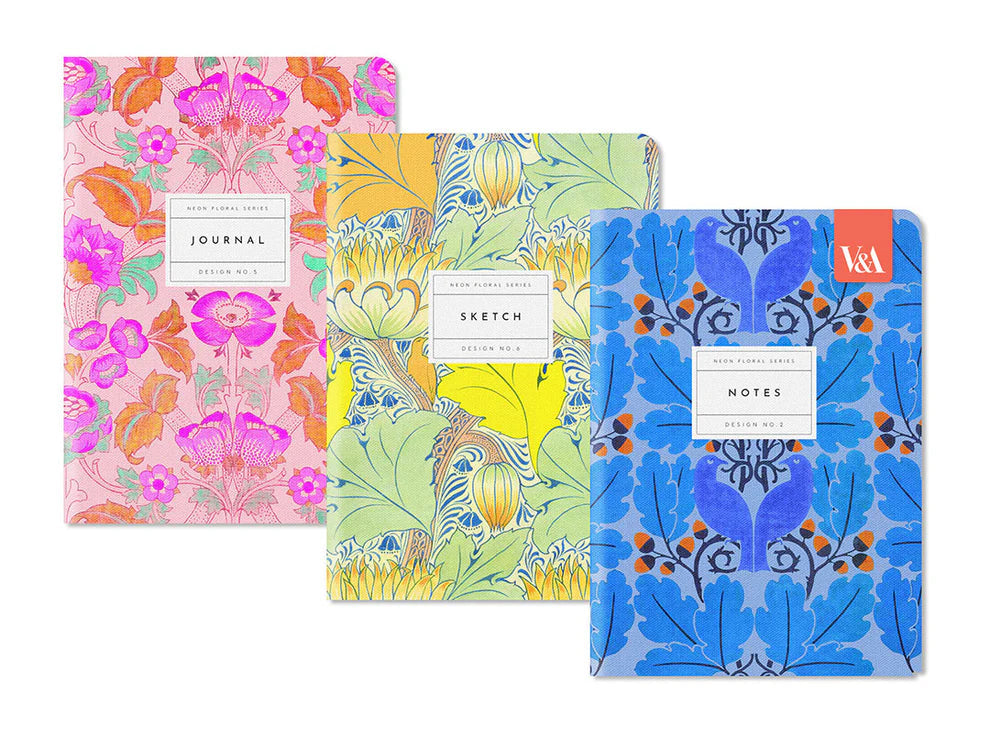 V & A Neon Floral Set 3 Notebooks
