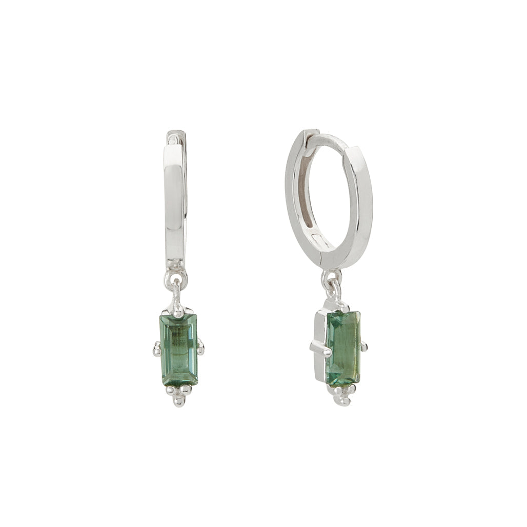 Huggies with Hanging Green Quartz Baguette (single)- Murkani