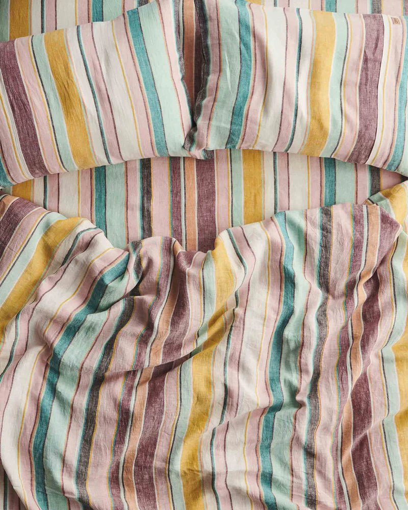 Hat Trick Woven Stripe Linen Queen Flat Sheet