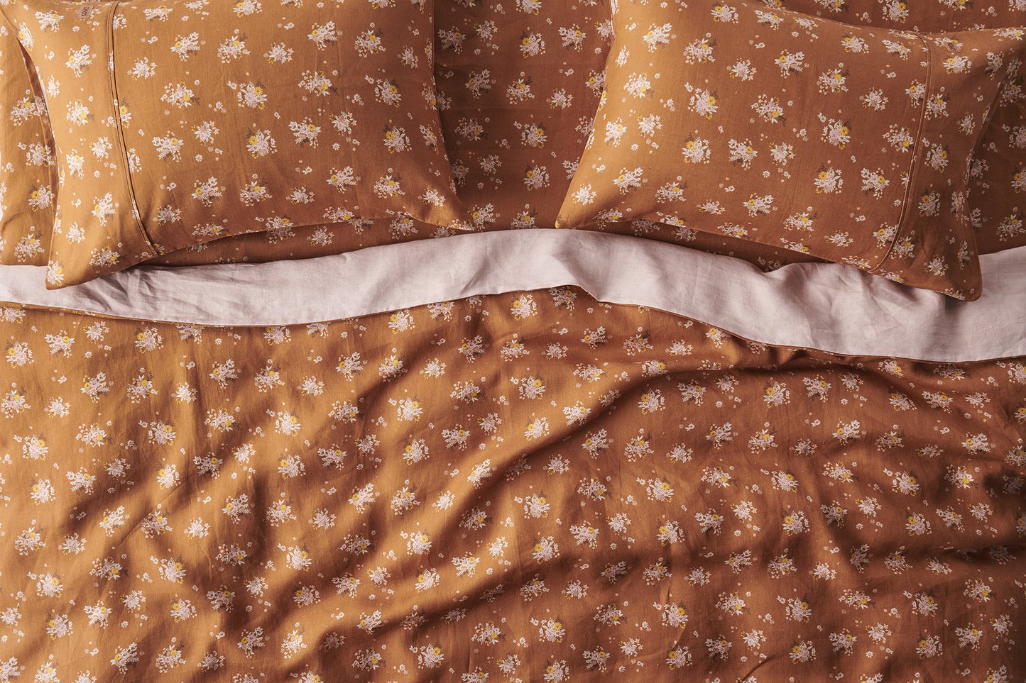 Vintage Floral Hazelnut Linen Fitted Sheet