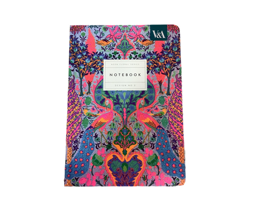 V & A Neon Floral Turquoise Peacock A5 Notebook