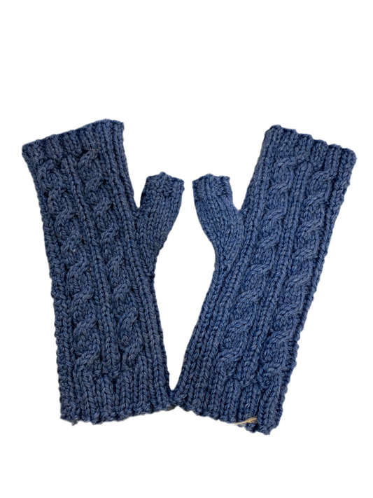 Blue Classic Cable Fingerless Gloves - Pat Dalton
