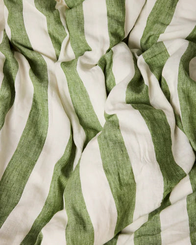 Moss Stripe Linen King Quilt Cover