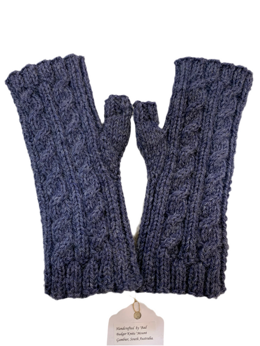 Dark Denim Classic Cable Fingerless Gloves - Pat Dalton