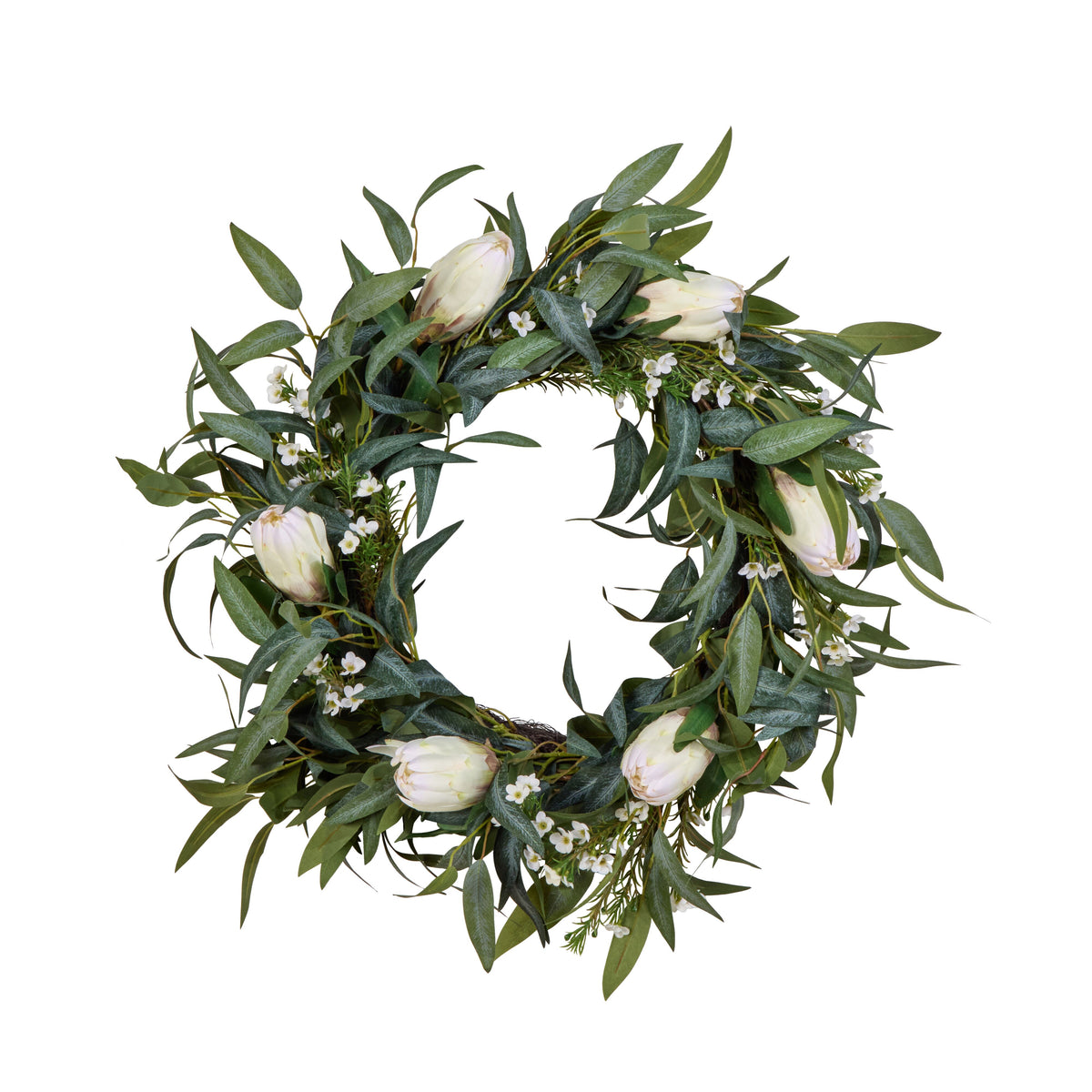 Protea Eucalyptus Wreath Cream & Green