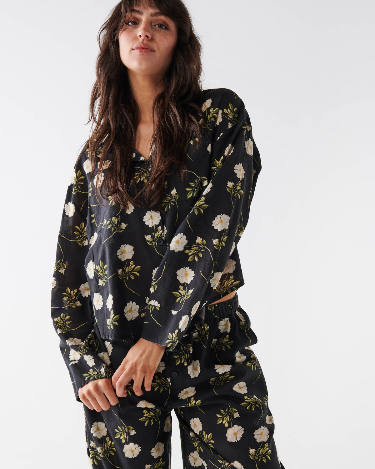 Wild Rose Organic Cotton Long Sleeve Shirt & Pant Pyjama Set - Kip&Co