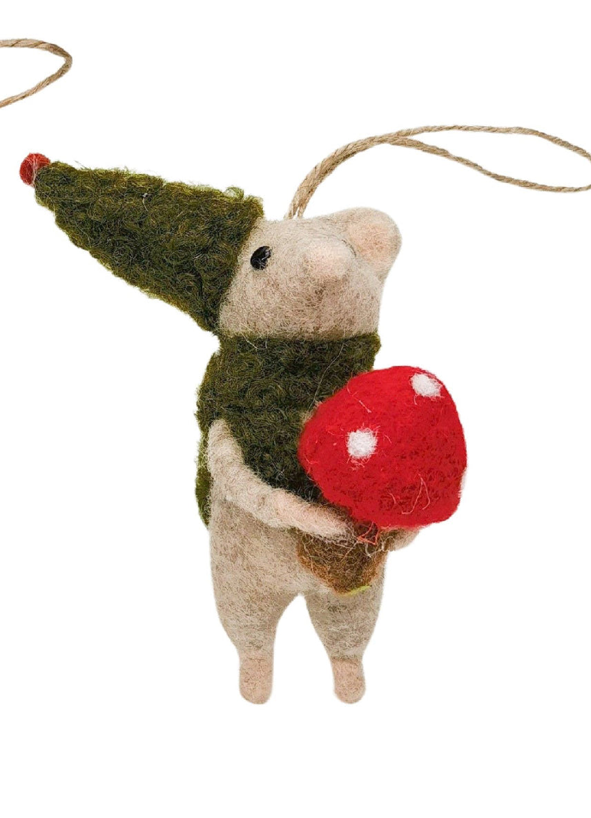 Mouse & Squirrel Holding Toadstool Hanging Decoration