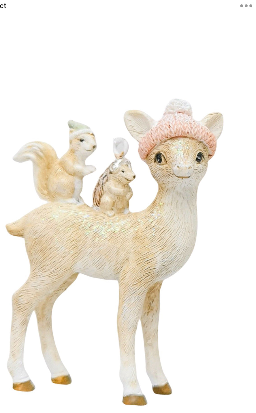Deer & friends Resin Hanging Natural & Pink Decoration