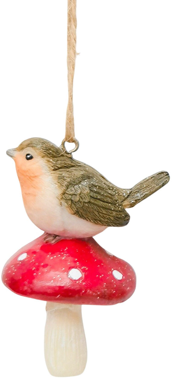 Bird & Squirrel on Toadstool Resin Hanging Decoration