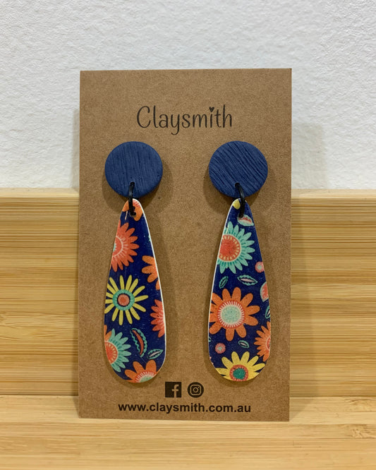 Blue Long Teardrop Earrings - Claysmith