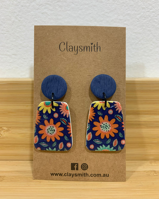 Blue Floral Earrings - Claysmith
